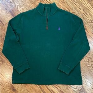 Polo by Ralph Lauren Green Quarter-Zip Sweatshirt with Purple Pony